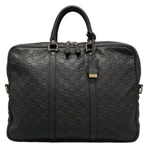 Auth GUCCI Guccissima 201480 Black Leather Business Bag